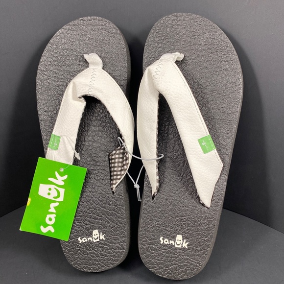 So Comfy! Sanuk women’s white strap yoga mat flip flop sandals size 6 - Picture 4 of 5
